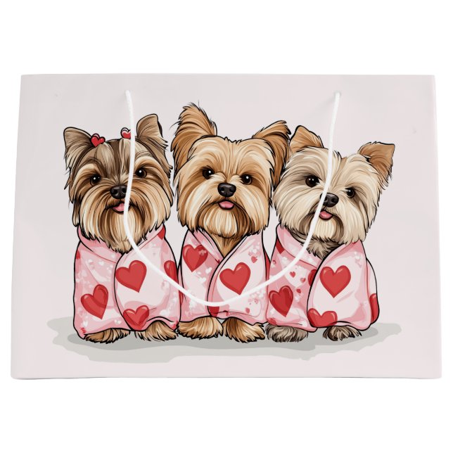Valentines Day Yorkshire Terrier Dogs Large Gift Bag (Front)