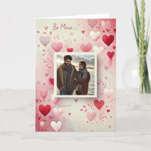 Valentine's Day Your Photo Hearts Foliage Red Pink Holiday Card