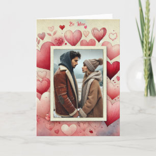 Valentine's Day Your Photo Hearts Red Pink Cream Holiday Card