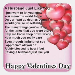Valentines Design  husband poem Square Sticker