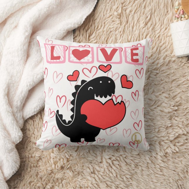 Valentine's Dino Love1 Square Throw Pillow 16x16 (Blanket)