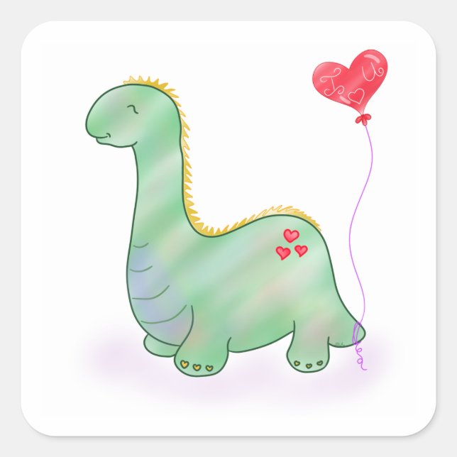 Valentine's Dinosaur I Love You Heart Balloon| Squ Square Sticker (Front)
