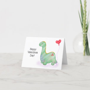 Valentine's Dinosaur with Love You Heart Balloon  Thank You Card