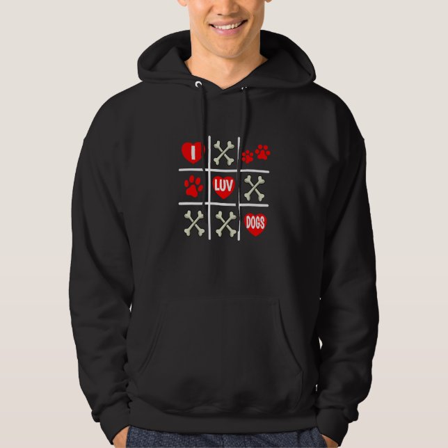 Valentine's Dog Dad Mom Tic Tac Toe I Luv Dogs Hoodie (Front)