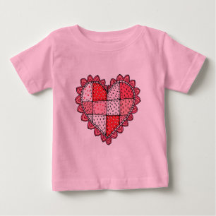 Valentine's Doodle Art Style Faux Patchwork Heart Baby T-Shirt