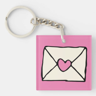 Valentines Doodles Pink Heart Love Note Clip Art Key Ring