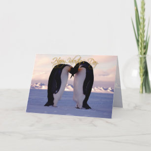 Valentines emperor penquins kissing holiday card