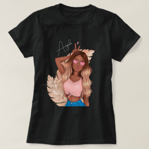 Valentines Faux Glitter Girl Tan Hair Brown Pink T-Shirt