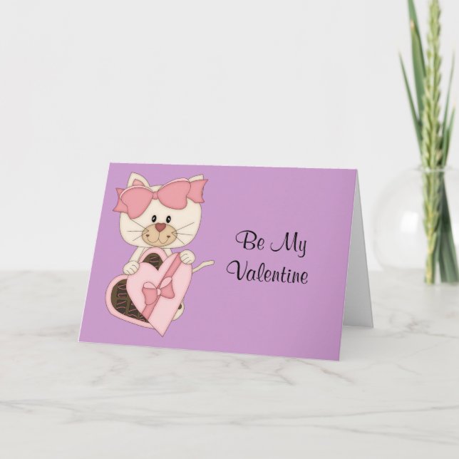 Valentine's Female Kitty with Chocolates Holiday Card (Front)