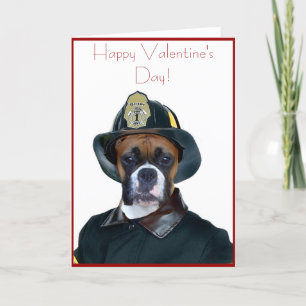 Valentine's Fireman boxer dog greeting card