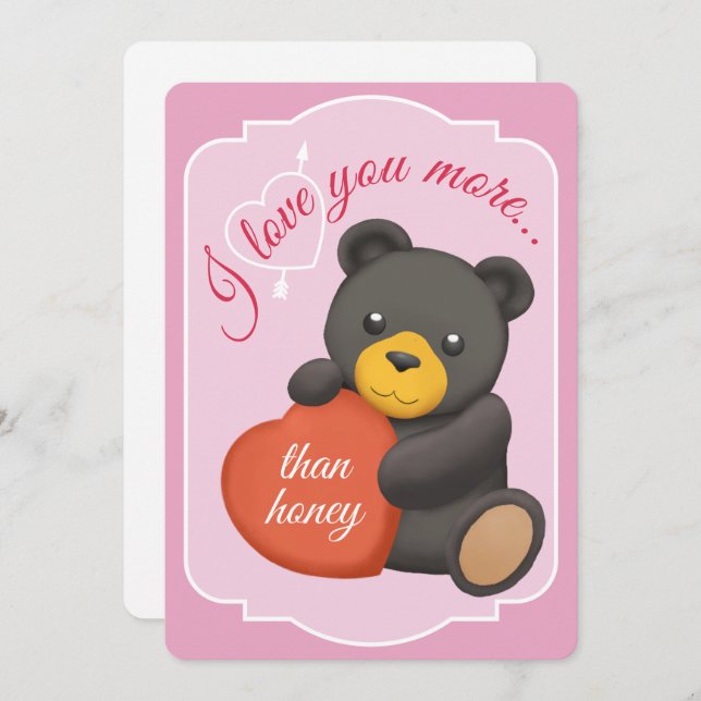 Valentines Flat Card Cute Black Bear (Front/Back)
