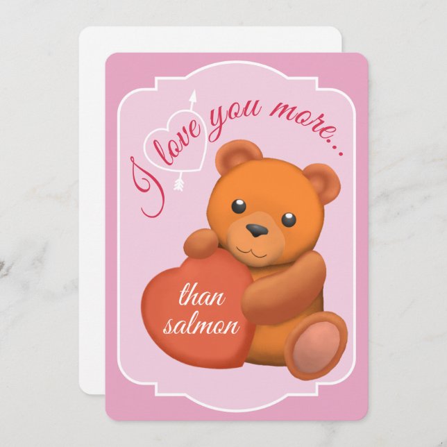 Valentines Flat Card Cute Brown Bear (Front/Back)