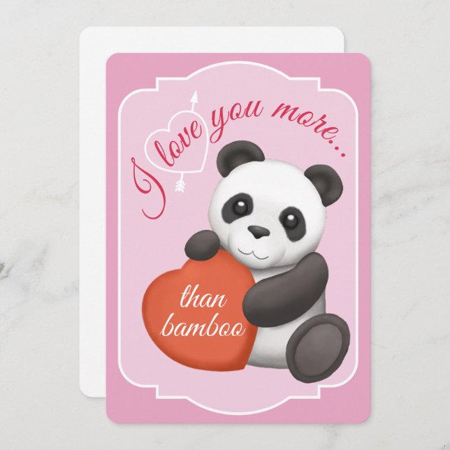 Valentines Flat Card Cute Panda (Front/Back)