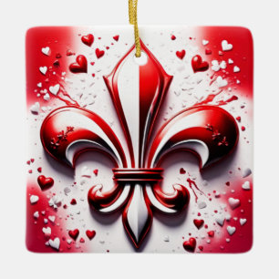 Valentine's Fleur De Lis Ceramic Ornament