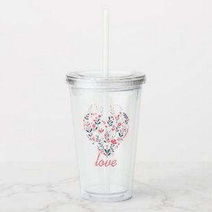 Valentine's Floral heart Acrylic Tumbler