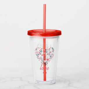 Valentine's Floral heart Acrylic Tumbler