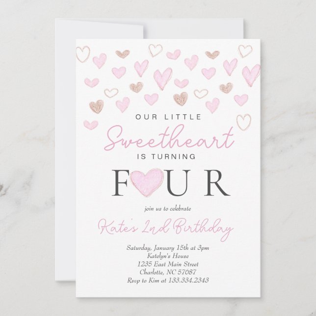 Valentine's Fourth birthday invitation (Front)