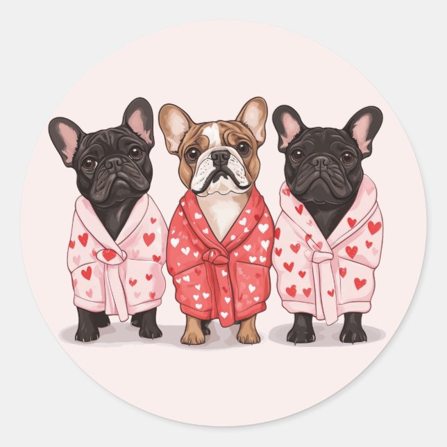 Valentines French Bulldog Classic Round Sticker (Front)