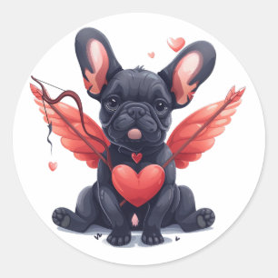 Valentines French Bulldog Cupid Classic Round Sticker