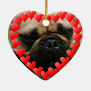 Valentine's French Bulldog heart ornamnet Ceramic Tree Decoration