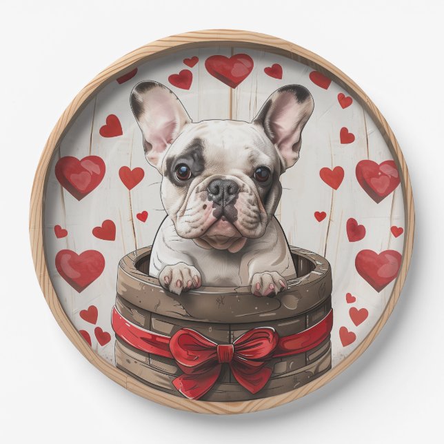 Valentines French Bulldog Paper Plate (Front)