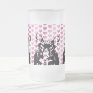 Valentines - french Bulldog Silhouette Frosted Glass Beer Mug