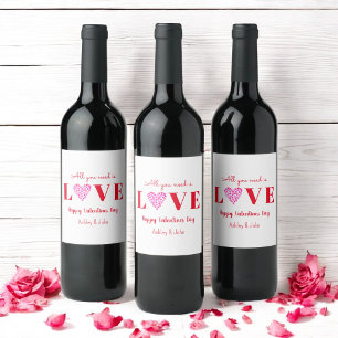 Valentines Galentine Red Love Heart  Wine Label