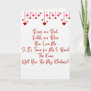 Valentine's Game of Thrones themed Proposal card