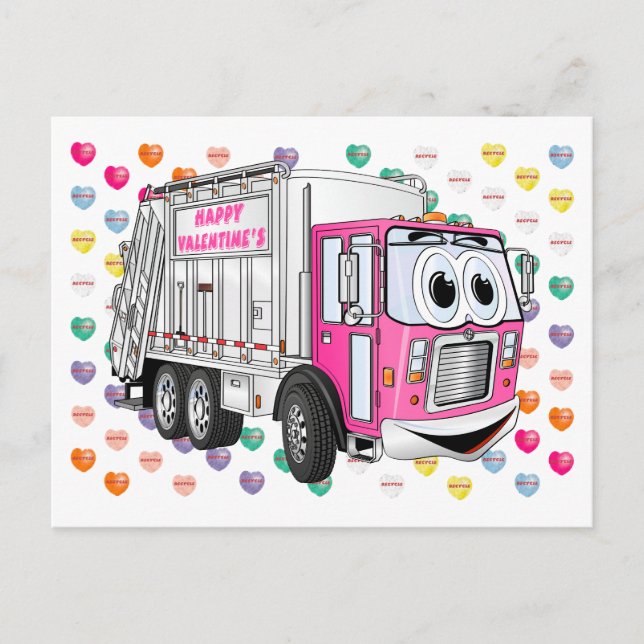 Valentine's Garbage Truck 3D Holiday Postcard (Front)