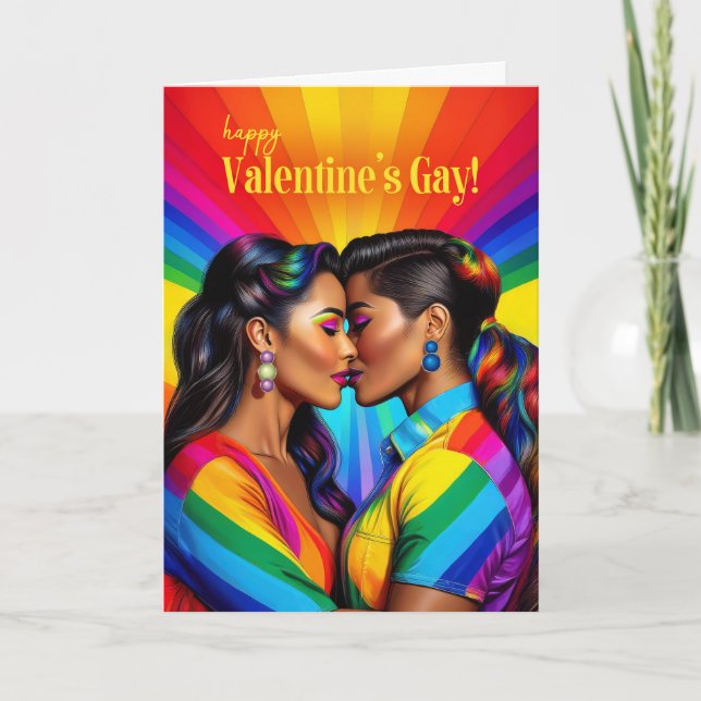 Valentine's Gay Latin American Lesbian Rainbow Holiday Card (Front)