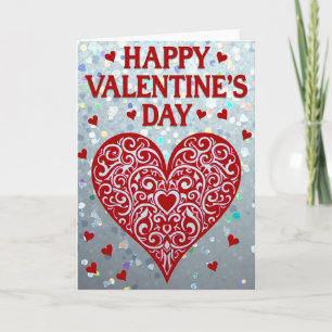 Valentines Glitter Scroll Heart Card