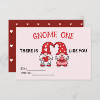 Valentine's Gnome Cute Class Card Red Hearts