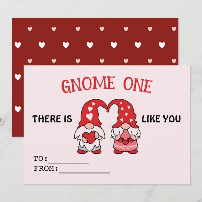 Valentine's Gnome Cute Red Hearts Love Card (Front/Back)