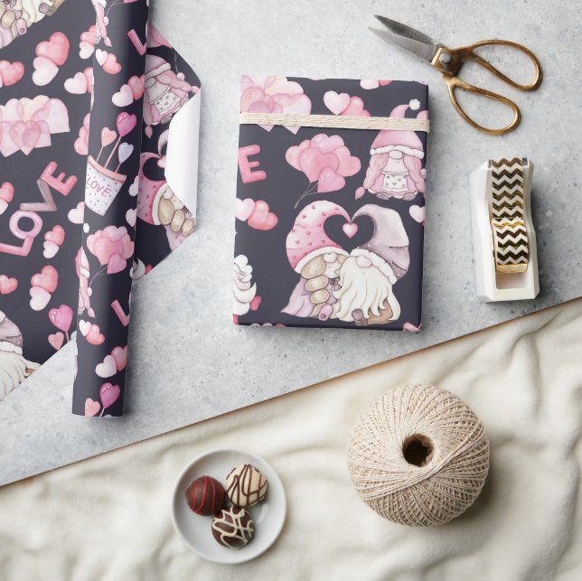 Valentines Gnomes In Love Wrapping Paper (Crafts)