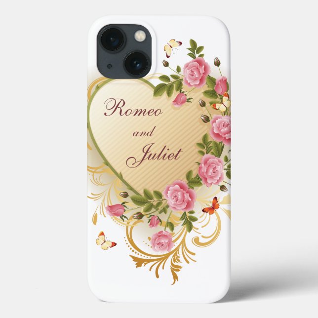 Valentines - Gold Striped Heart with Roses Case-Mate iPhone Case (Back)