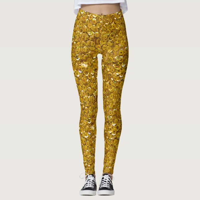 Valentines golden glitter sparkle Pattern  Leggings (Front)