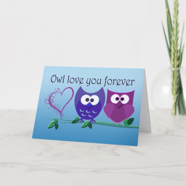 Valentine's Greeting Card with Cute Owls (Front)