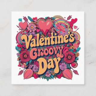 Valentine's groovy day, retro clipart referral card