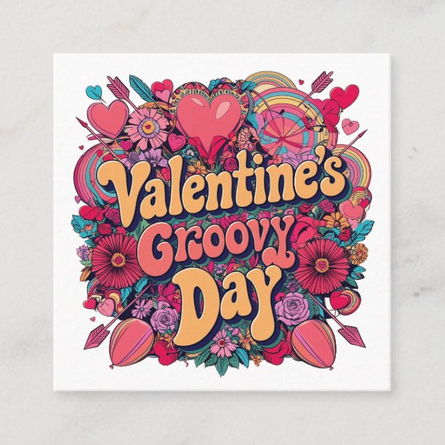 Valentine's groovy day, retro clipart referral card (Front)