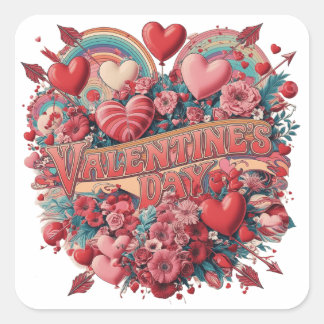 Valentine's groovy day, retro clipart square sticker