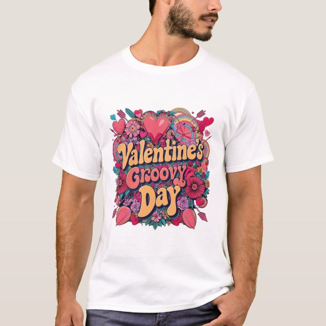 Valentine's groovy day, retro clipart T-Shirt (Front)