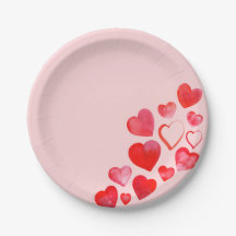 Valentines Hand Painted Red Pink Hearts Plate