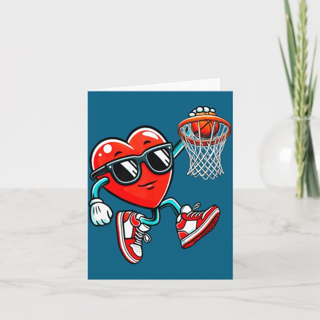 Valentine's Heart Basketball Funny Red Card (Front)