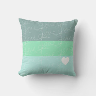 Valentines Heart Hand-Drawn Love Blue Green Cushion