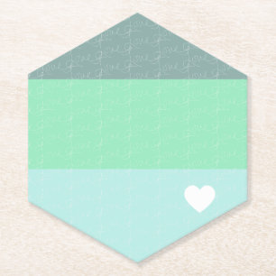 Valentines Heart Hand-Drawn Love Blue Green Paper Coaster