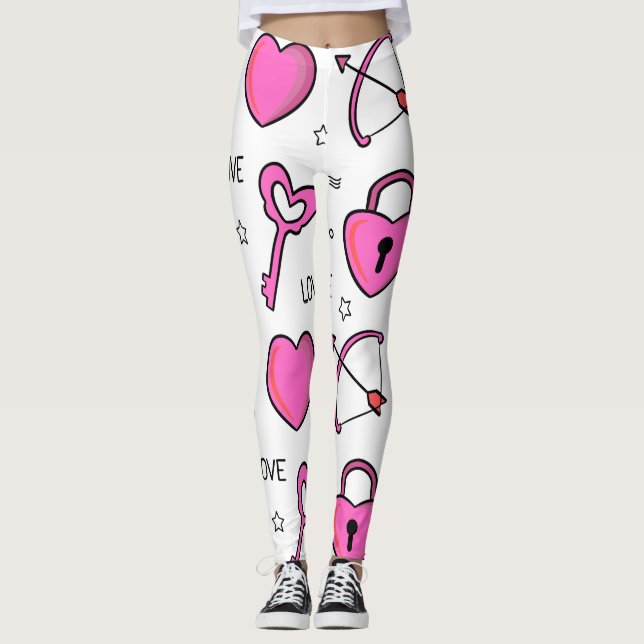 Valentines Heart & Key All-Over-Print Leggings (Front)