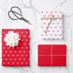 Valentines Heart on Red and on White with Red Wrapping Paper Sheet