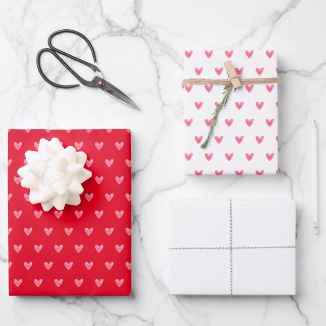 Valentines Heart on Red and on White with White Wrapping Paper Sheet (Front)