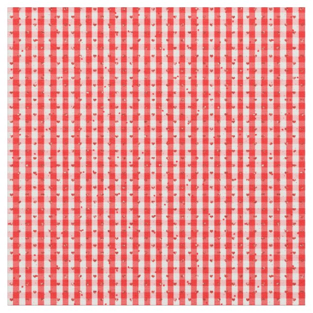 Valentines heart on red check with red glitter fabric (Close Up)