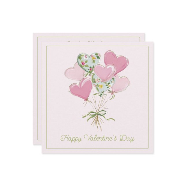 Valentine's Heart Pink and Green Heart Balloons Card (Front/Back In Situ)